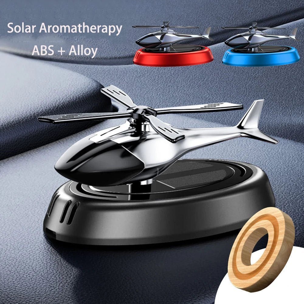 Solar Powered Rotating Helicopter Car Air Freshener – Alloy + ABS, Stylish Auto Aroma Diffuser - GearUp Garage