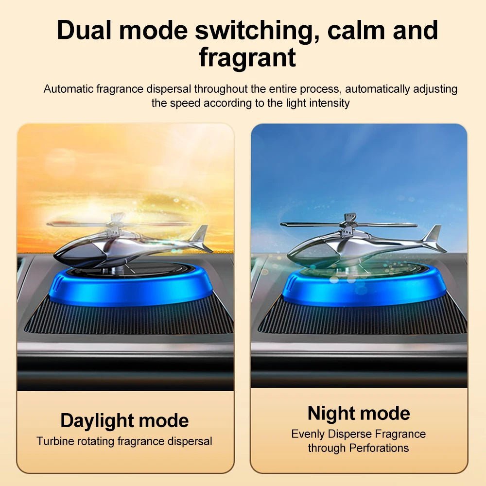 Solar Powered Rotating Helicopter Car Air Freshener – Alloy + ABS, Stylish Auto Aroma Diffuser - GearUp Garage