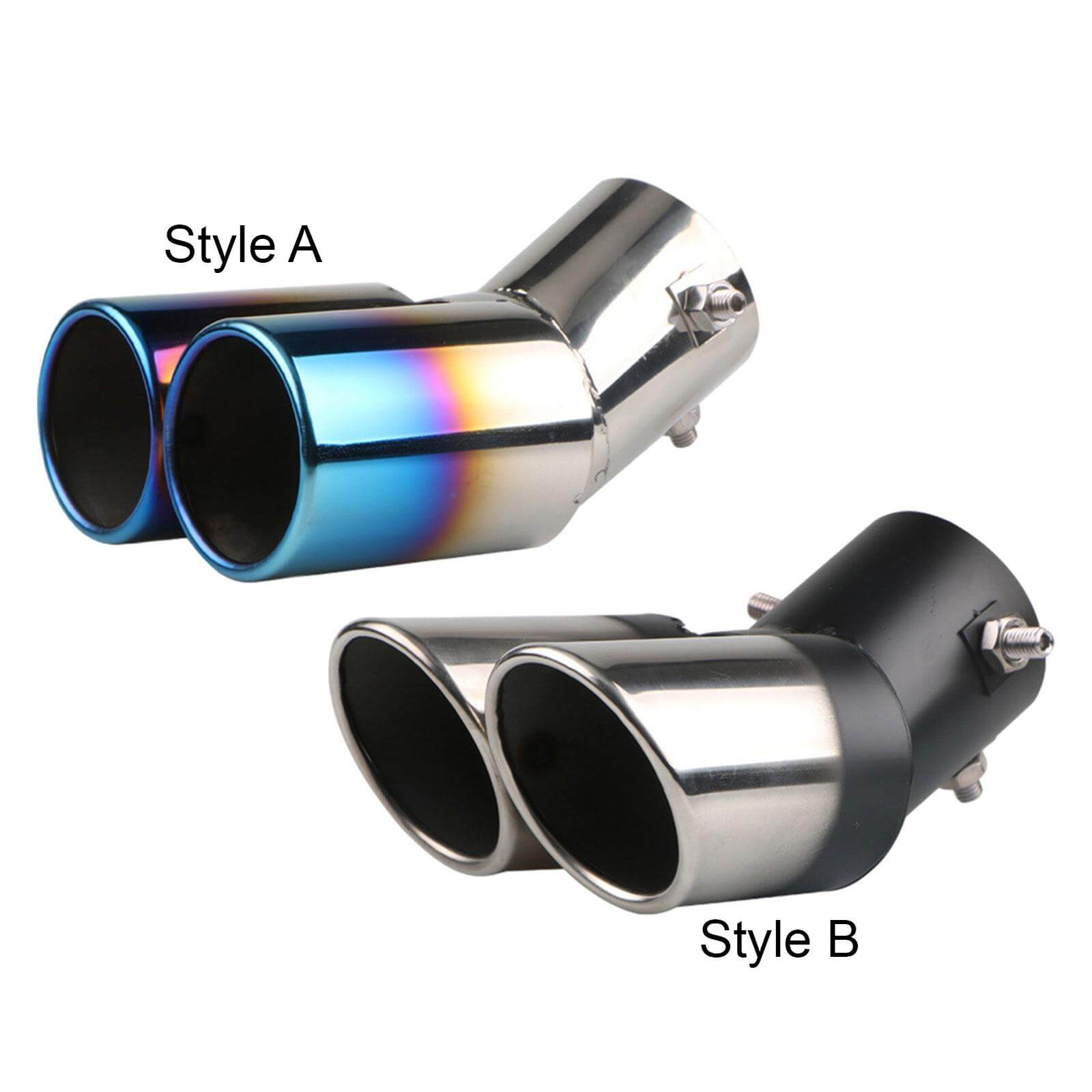 Universal Stainless Steel Dual Exhaust Tip – Curved Double Outlet Muffler Tail Pipe - GearUp Garage