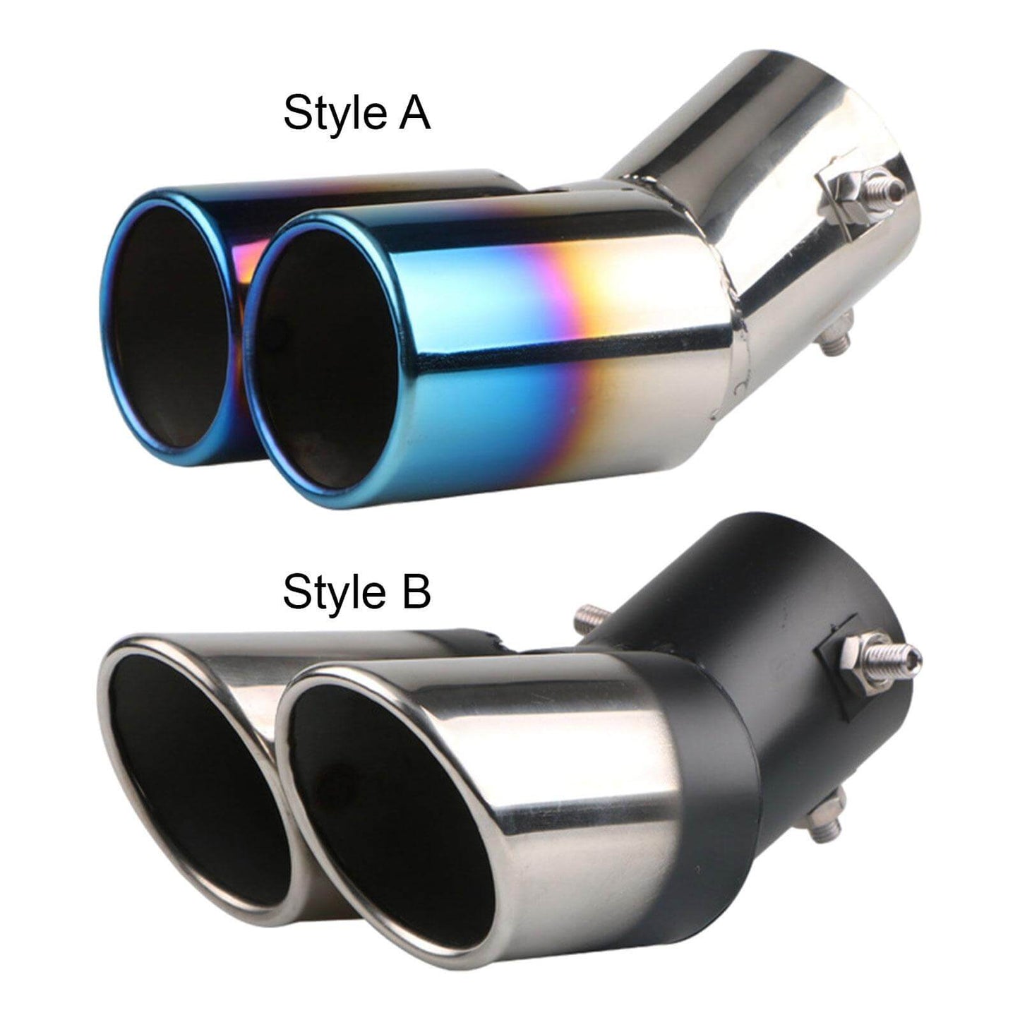 Universal Stainless Steel Dual Exhaust Tip – Curved Double Outlet Muffler Tail Pipe - GearUp Garage