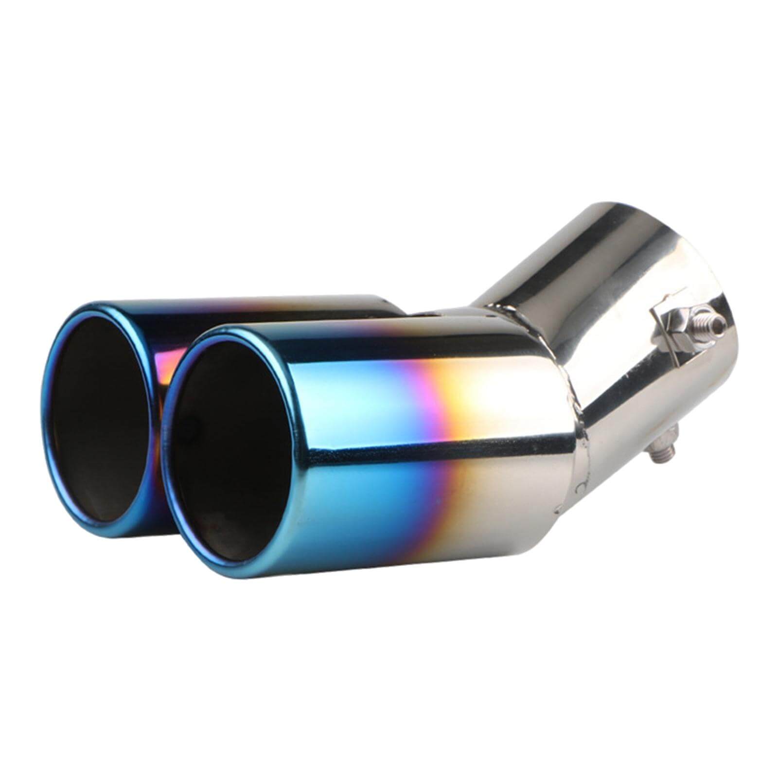 Universal Stainless Steel Dual Exhaust Tip – Curved Double Outlet Muffler Tail Pipe - GearUp Garage