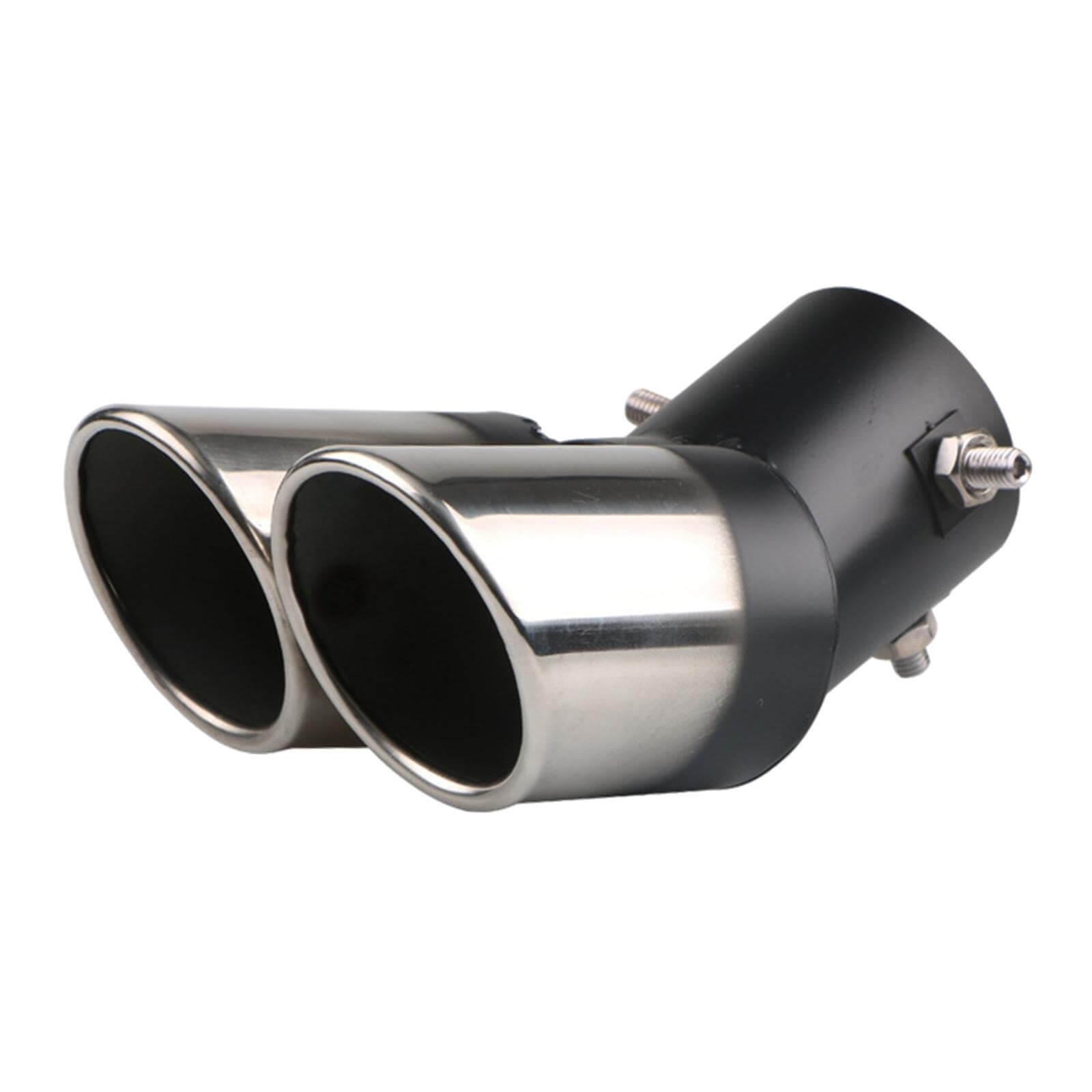 Universal Stainless Steel Dual Exhaust Tip – Curved Double Outlet Muffler Tail Pipe - GearUp Garage