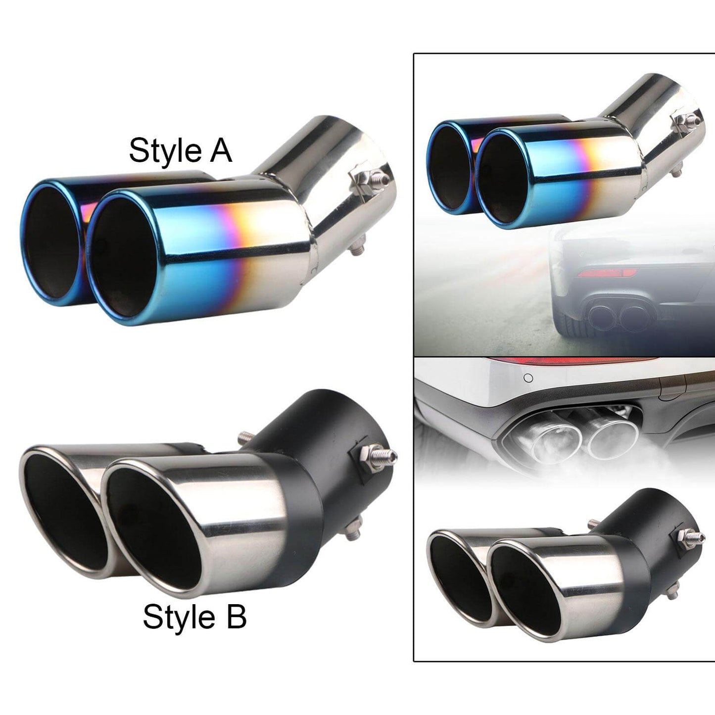 Universal Stainless Steel Dual Exhaust Tip – Curved Double Outlet Muffler Tail Pipe - GearUp Garage